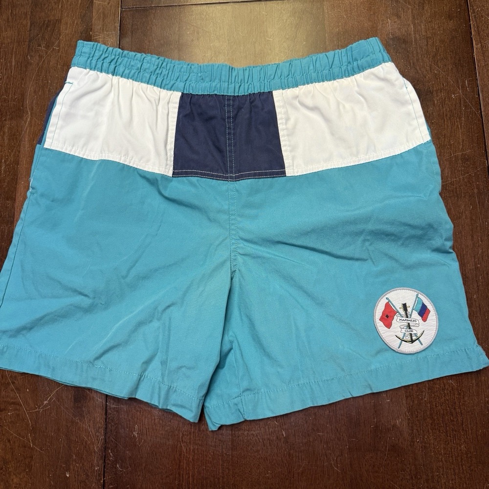 Vintage McGregor‎ Swim Shorts Teal Navy Mariners Club Men's Medium Mesh Lining